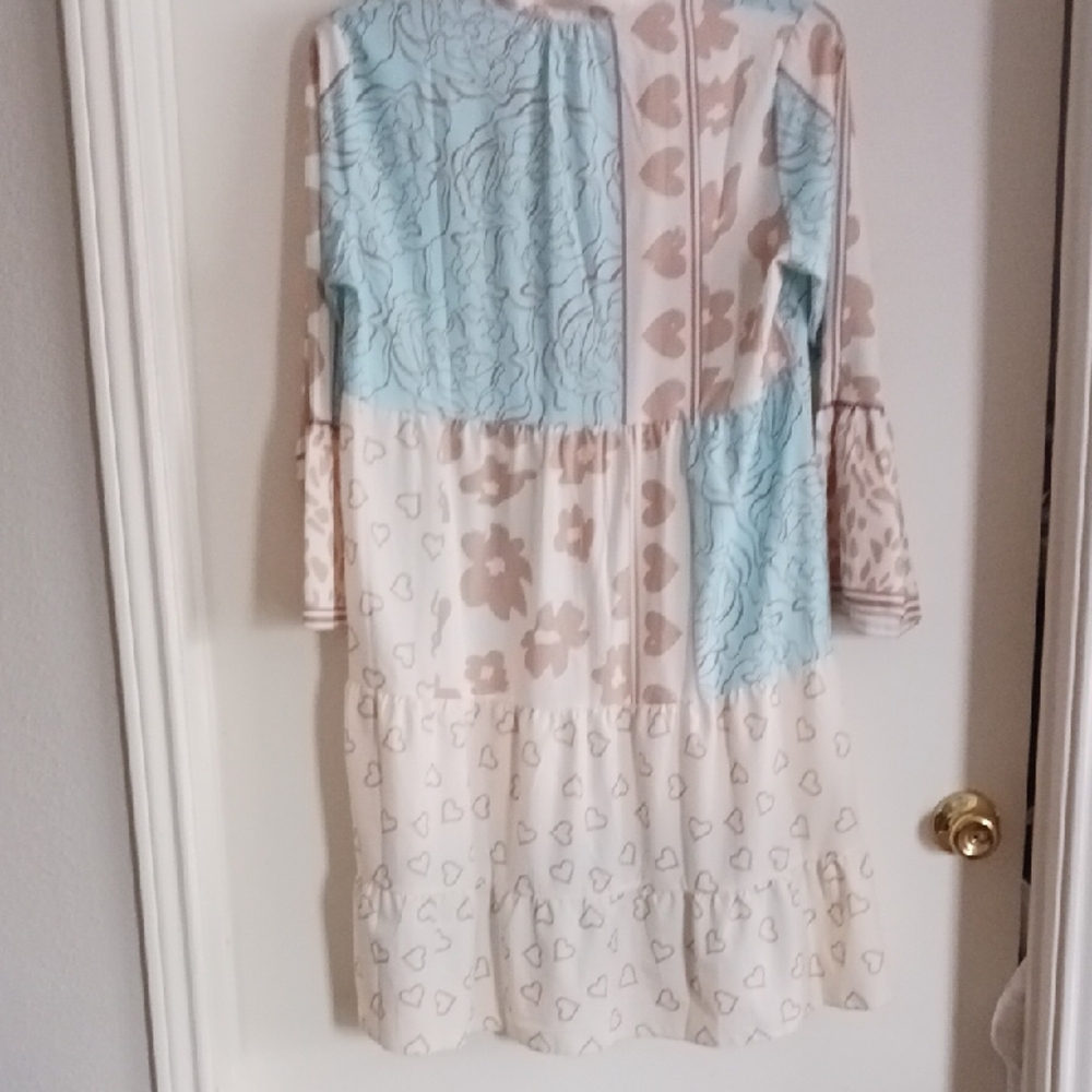 Source Unknown Cream & Light Blue Tiered Floral Button-Front Dress - Picture 6 of 8